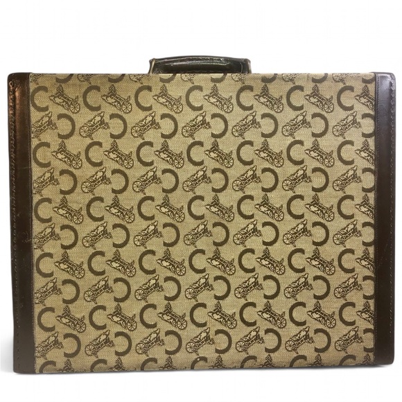 CELINE Brown Leather and Canvas Oversized Briefcase Suitcase Brass Locks ~1980’s - Picture 3 of 17